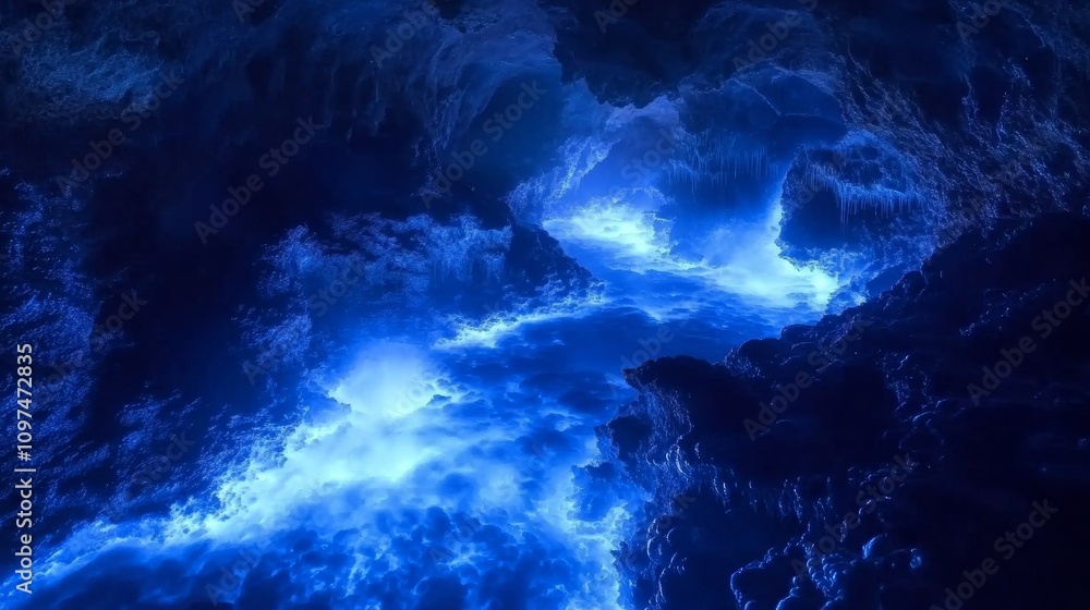 Explore the mystical bioluminescent caves: a Explore the mystical bioluminescent caves: a