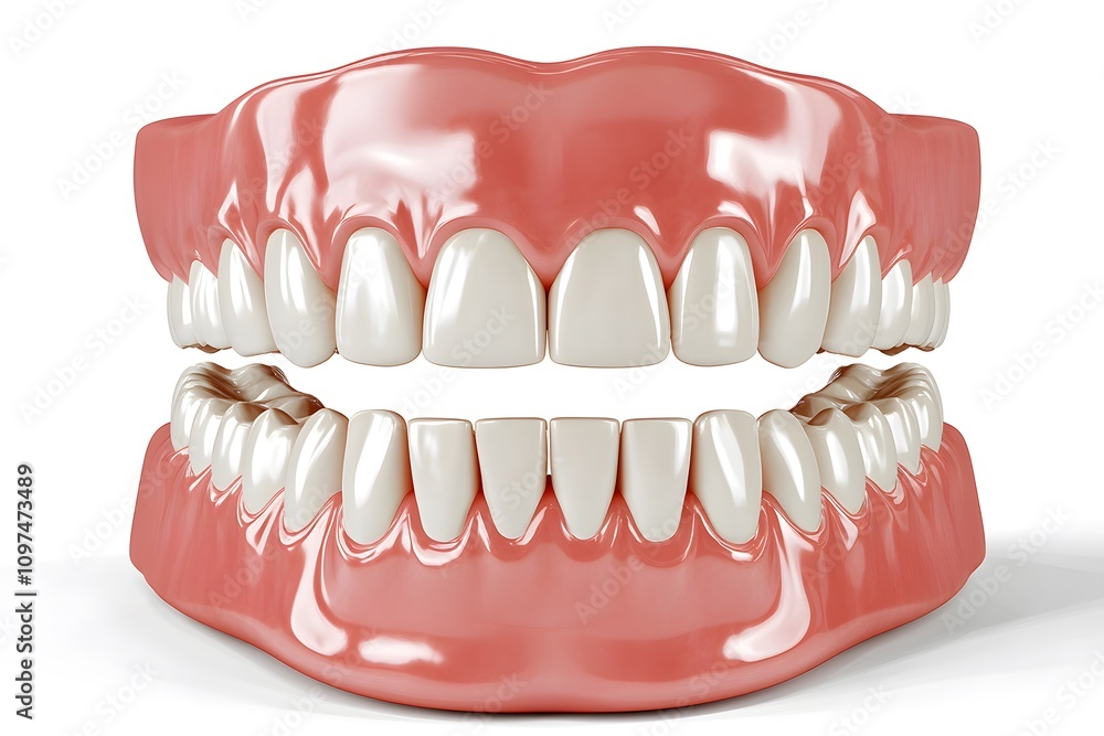 Obraz premium 3D rendering of realistic human teeth and gums, dental care concept