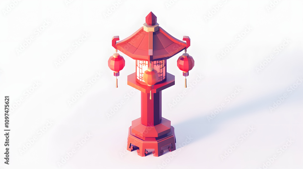 Fototapeta premium Red Lantern icon Chinese New Year isometric 3D