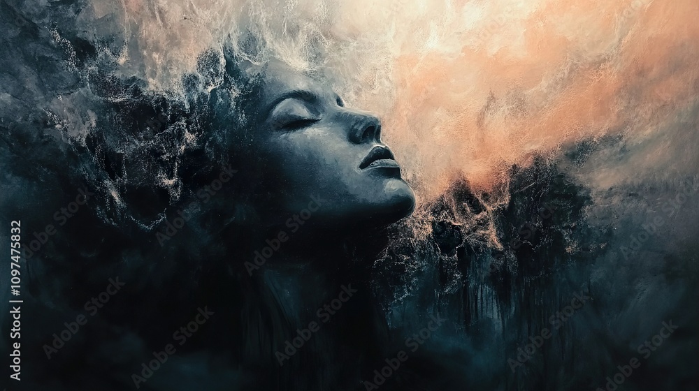Ethereal Woman: A Dreamlike Abstract Portrait in Dark and Moody Hues Ethereal Woman: A Dreamlike Abstract Portrait in Dark and Moody Hues