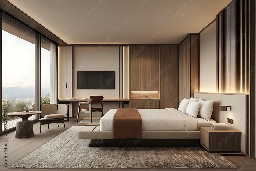 3D Rendering of a Beautiful Contemporary Luxury Hotel Bedroom Suite – Modern Interior Design 3D Rendering of a Beautiful Contemporary Luxury Hotel Bedroom Suite – Modern Interior Design