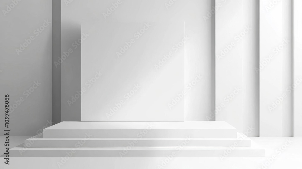 Minimalist White Platform with Three Steps, Modern Design Aesthetic for Product Display Minimalist White Platform with Three Steps, Modern Design Aesthetic for Product Display