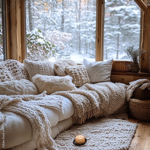 Cozy Winter Cabin Corner Wi...
