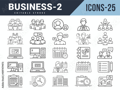 Business Line Editable Icons big set. Vector illustration in modern thin line style of business icons: collaboration, group meeting, team icon, person icon, Editable stroke. Vector illustration