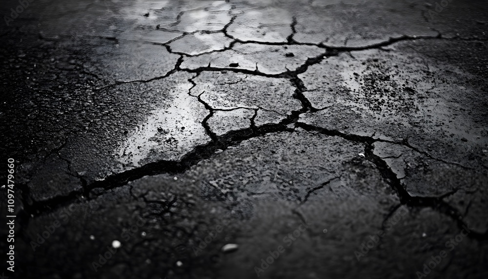 A close-up of the crack on an asphalt road, showing its texture and cracks, symbolizing damage or deteriorated roads due to natural events such as earthquakes A close-up of the crack on an asphalt road, showing its texture and cracks, symbolizing damage or deteriorated roads due to natural events such as earthquakes