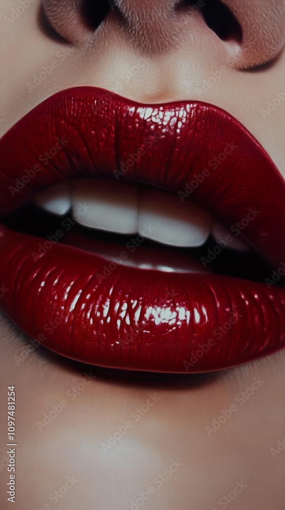 Obraz premium Alluring Red Lips: A Close-up Beauty Shot