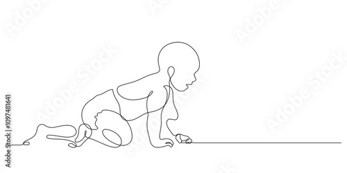 continuous line drawing of newborn baby start crawling minimalism