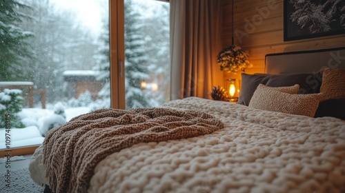 Cozy Winter Bedroom With Sn...