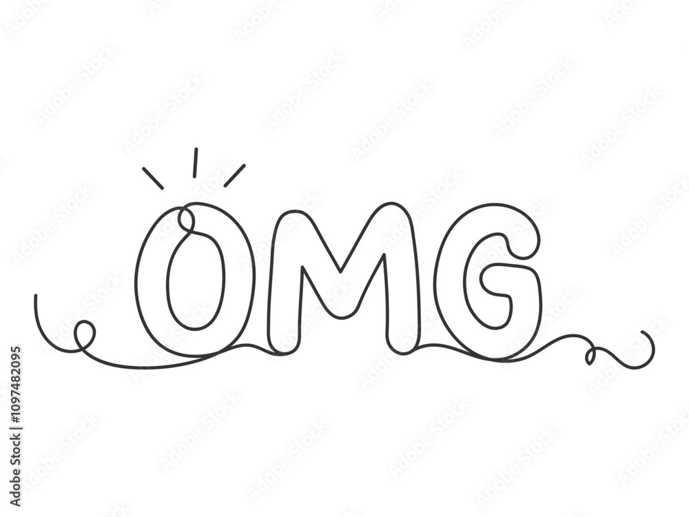 Fototapeta premium Omg continuous one line art drawing isolated vector illustration.