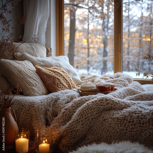 Cozy Winter Bed Scene Near ...