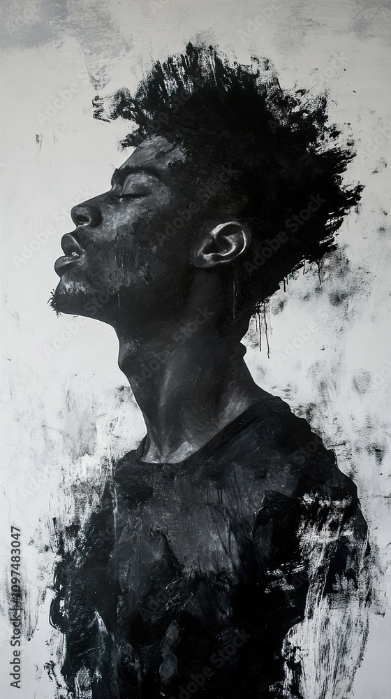 Monochrome Portrait: A Study in Expressive Brushstrokes and Dark Tones Monochrome Portrait: A Study in Expressive Brushstrokes and Dark Tones