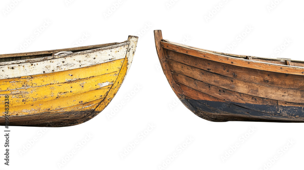Rustic Yellow and Wooden Rowboats Side by Side Rustic Yellow and Wooden Rowboats Side by Side