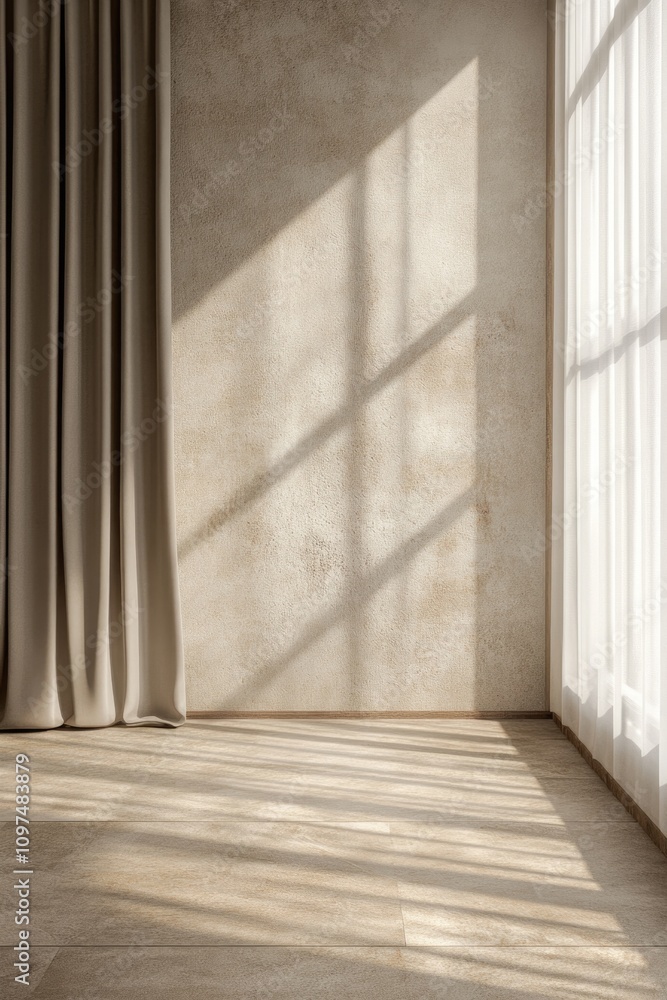 Interior room with curtain and window Interior room with curtain and window