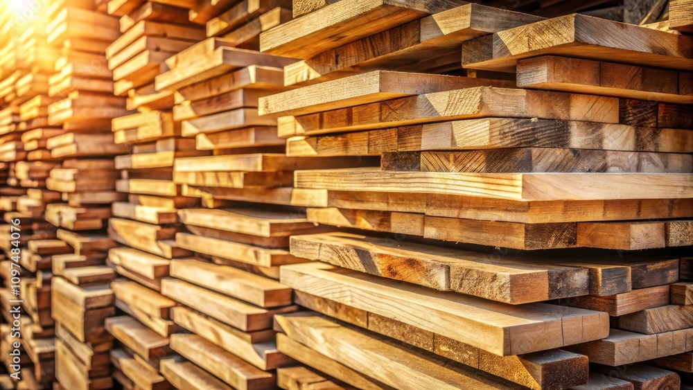 A Stack of Golden-Hued Lumber Boards, Ready for Construction Projects A Stack of Golden-Hued Lumber Boards, Ready for Construction Projects