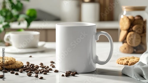 White Mug Coffee Beans Cookies Kitchen Setting