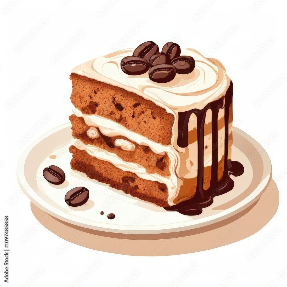 the AI Image Generator, Coffee Cream Cake Slice With Chocolate Drizzle and Beans the AI Image Generator, Coffee Cream Cake Slice With Chocolate Drizzle and Beans