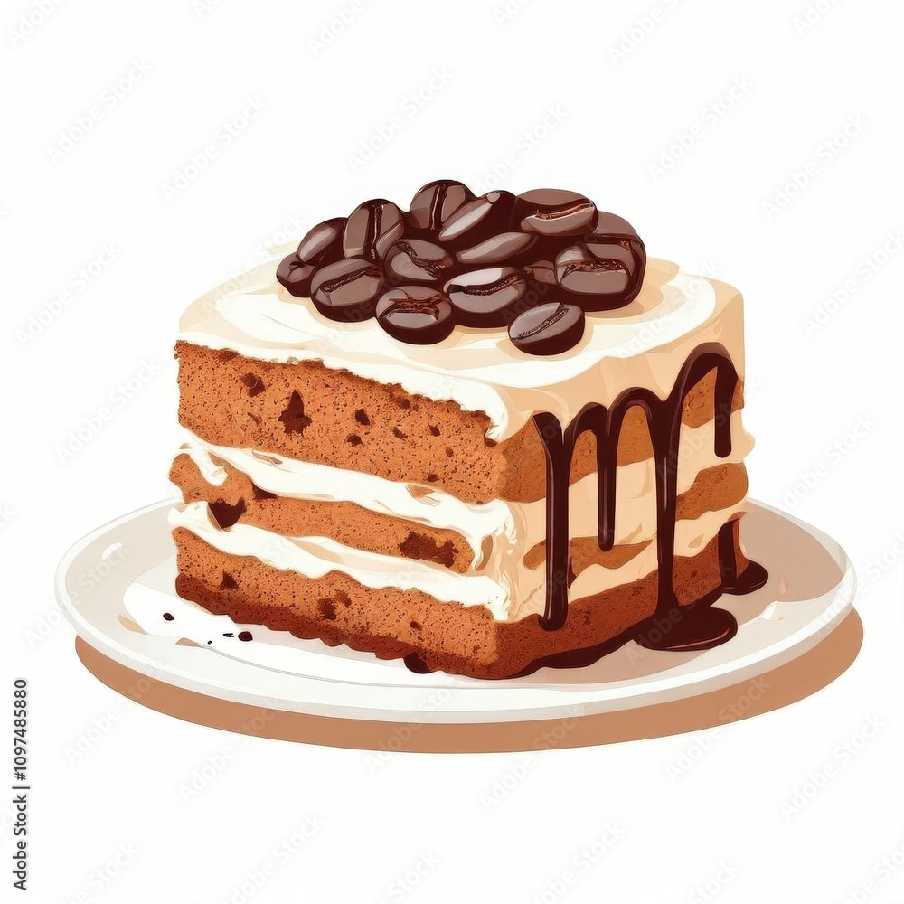 the AI Image Generator, Coffee Cream Cake Slice With Chocolate Drizzle and Beans the AI Image Generator, Coffee Cream Cake Slice With Chocolate Drizzle and Beans