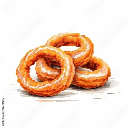 the AI Image Generator, Stacked Golden Onion Rings Against