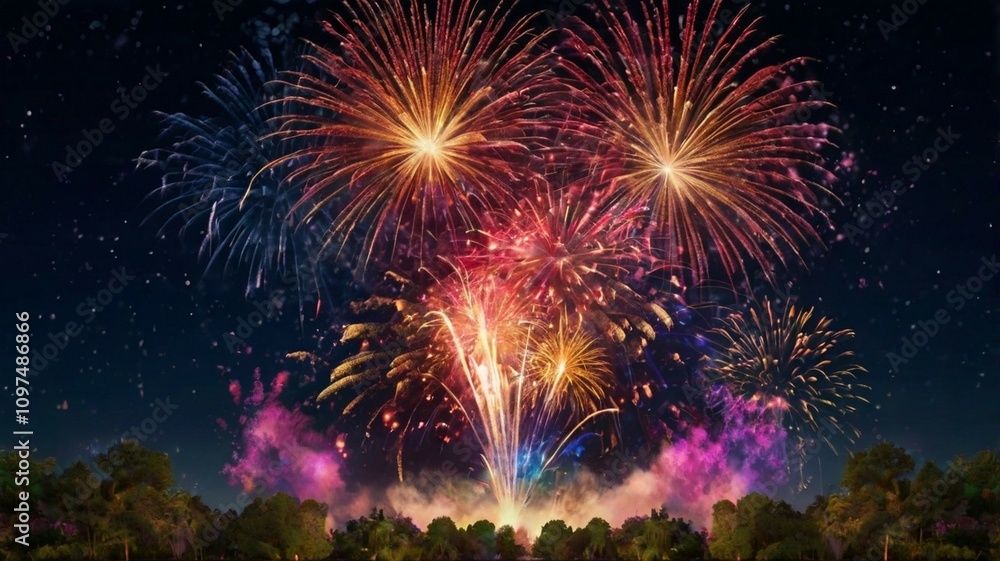 Happy New year banner with fireworks Happy New year banner with fireworks