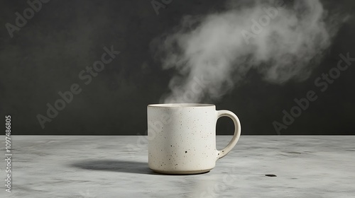 Steaming Coffee Mug On Marble Tabletop