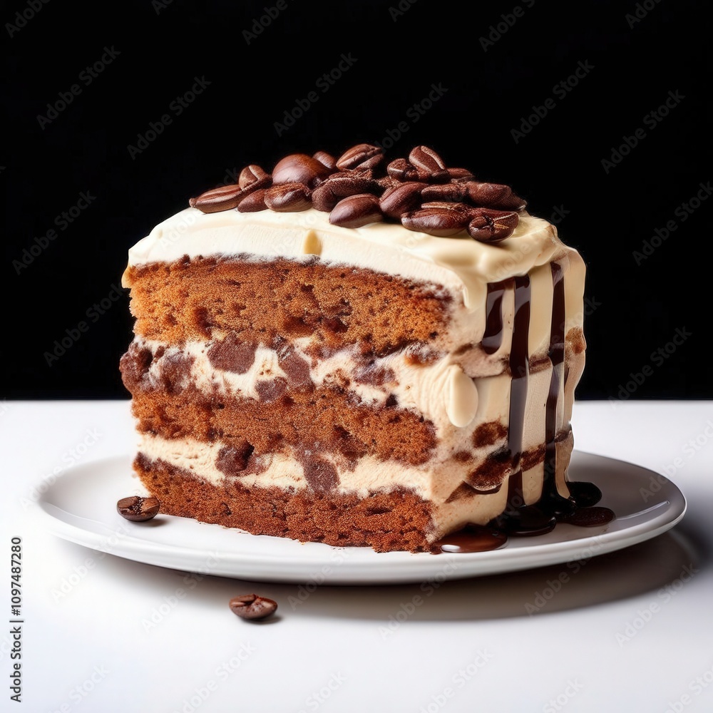 the AI Image Generator, Coffee Cream Cake Slice With Chocolate Drizzle and Beans the AI Image Generator, Coffee Cream Cake Slice With Chocolate Drizzle and Beans