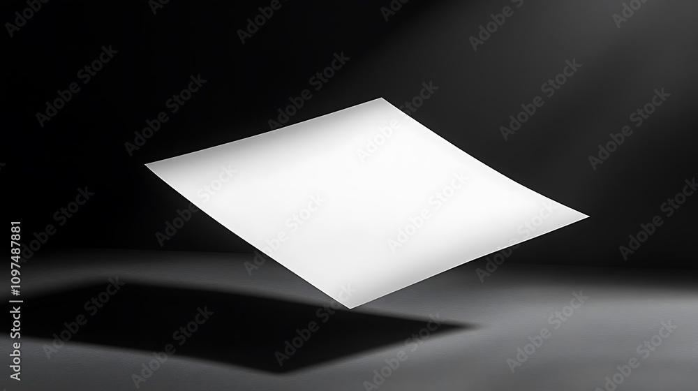 Blank White Paper Floating In Dark Room Blank White Paper Floating In Dark Room