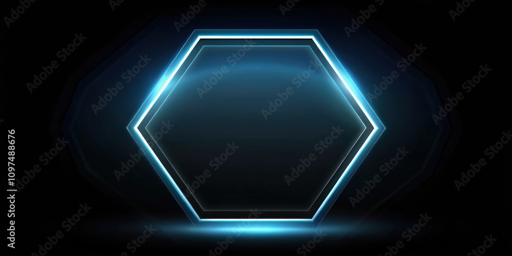 Abstract Hexagonal Neon Frame with Glowing Blue Light Effects Abstract Hexagonal Neon Frame with Glowing Blue Light Effects