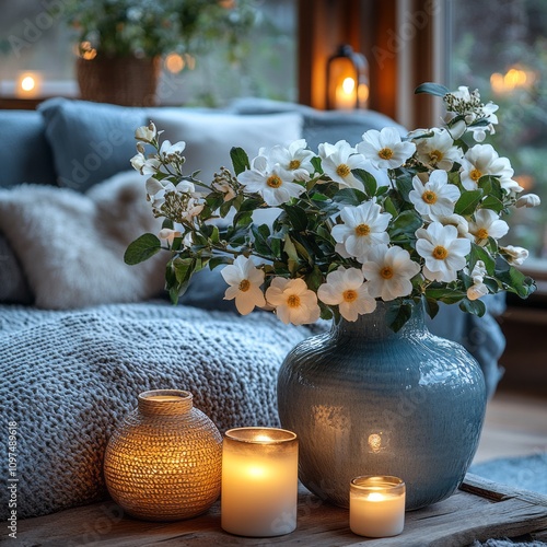 White Flowers In Blue Vase ...