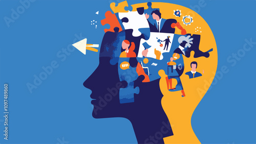 Illustration of mental health symbols Unraveling Minds through Puzzle Concepts and Neurodiversity