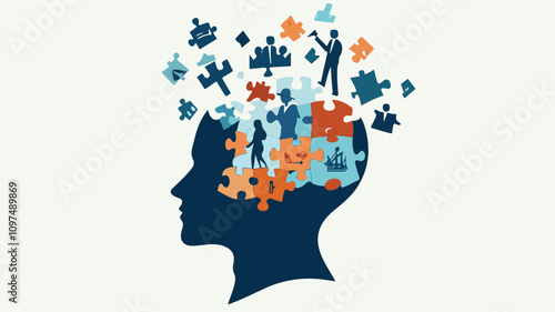 Illustration of mental health symbols Unraveling Minds through Puzzle Concepts and Neurodiversity