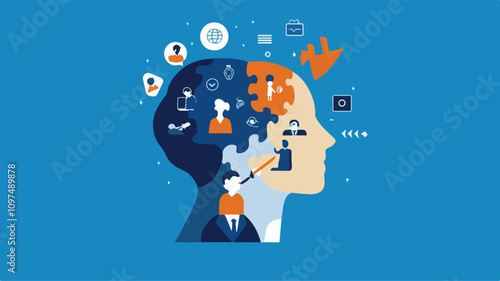 Illustration of mental health symbols Unraveling Minds through Puzzle Concepts and Neurodiversity