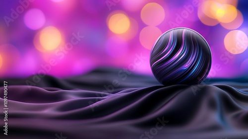 Surreal Abstract Gradient Sphere on Textured Surface with Vibrant Bokeh Background of Soft Colors and Light Play