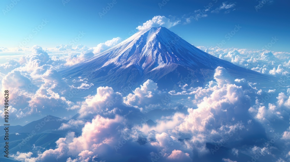 Majestic Mount Fuji Soars Above Fluffy Clouds Majestic Mount Fuji Soars Above Fluffy Clouds