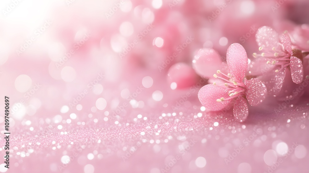 A soft-focus image of pink flowers with sparkling bokeh for a serene, aesthetic feel. A soft-focus image of pink flowers with sparkling bokeh for a serene, aesthetic feel.