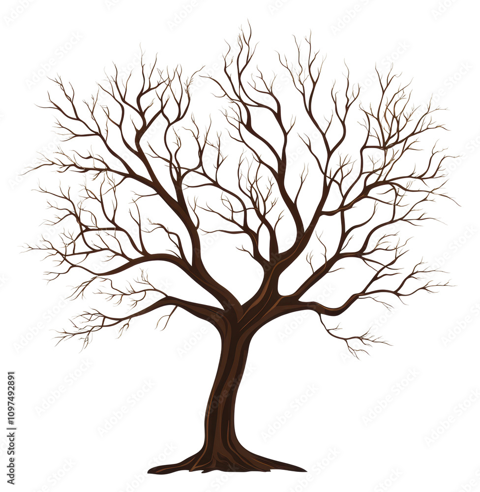 Stylized tree graphic with intricate branch design isolated on transparent background Stylized tree graphic with intricate branch design isolated on transparent background