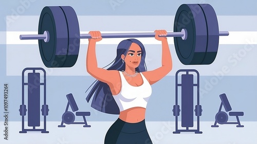 Strong Woman Lifting Weights in a Modern Gym Setting
