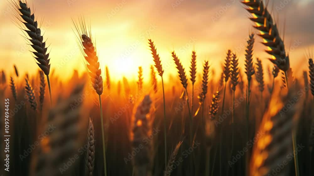 Golden wheat field glimmers under the warm sunset sky with vibrant colors and soft light Golden wheat field glimmers under the warm sunset sky with vibrant colors and soft light