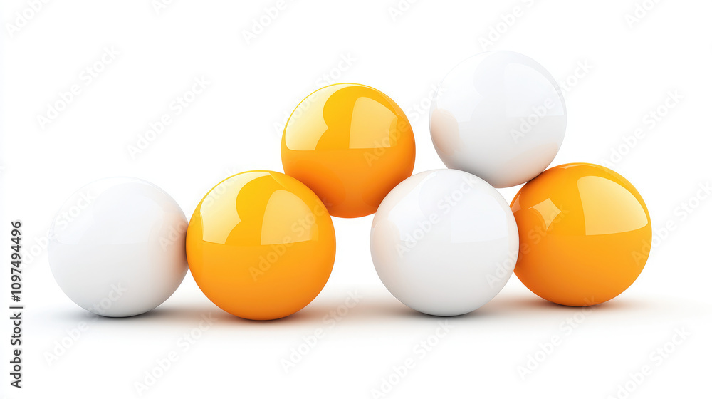 A visually appealing arrangement of glossy orange and white spheres, showcasing a playful and modern design. A visually appealing arrangement of glossy orange and white spheres, showcasing a playful and modern design.