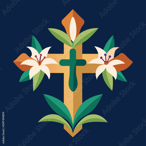 cross with lilies clipart cartoon Illustration drawing