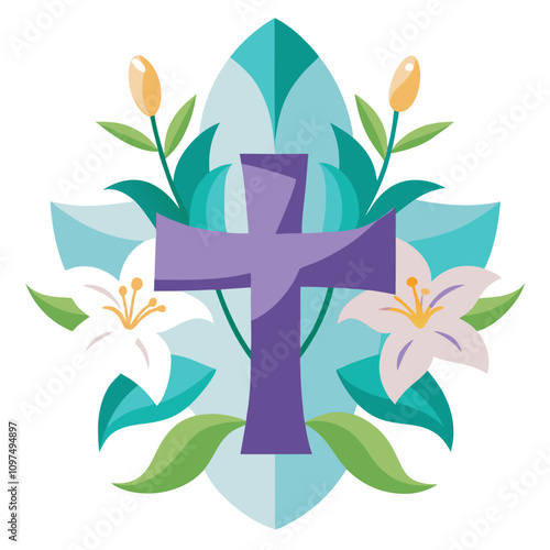 cross with lilies clipart cartoon Illustration drawing