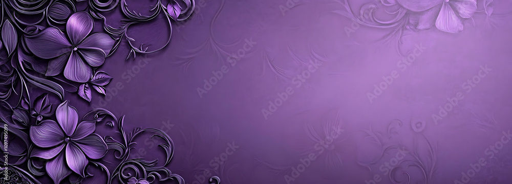 Violet purple background with lace-inspired floral patterns on the left side Violet purple background with lace-inspired floral patterns on the left side