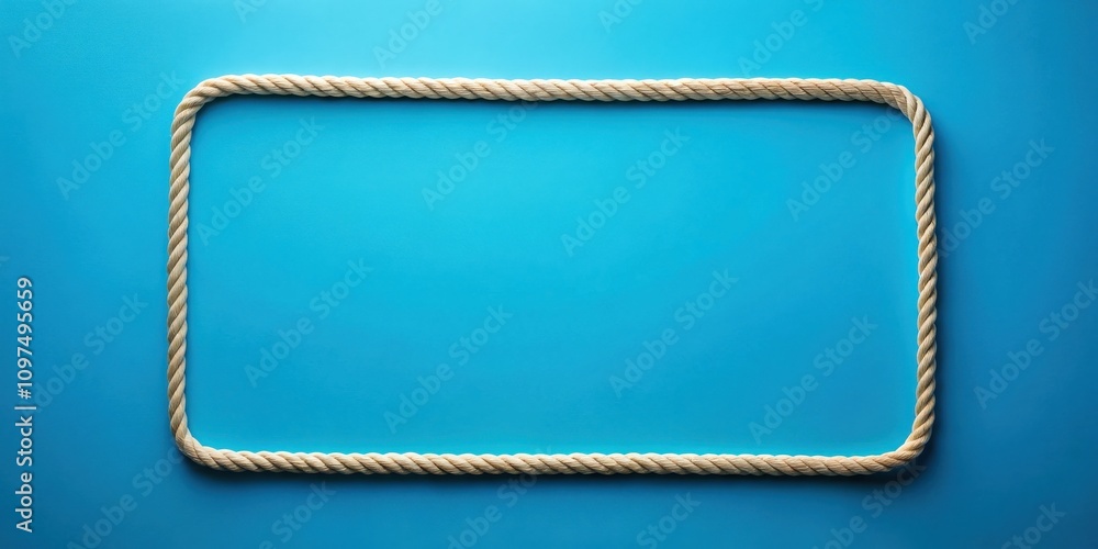 Fototapeta premium A nautical rope frame on a vibrant blue background, perfect for adding your text or design