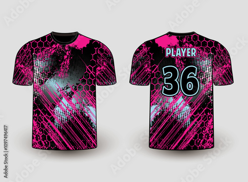 All sports player jersey design with an elegant edgy and wild look. Sports gear template mockup perfect fit for all sports. The designs that go on casual wear, shirts, fashion apparel, and all kind 