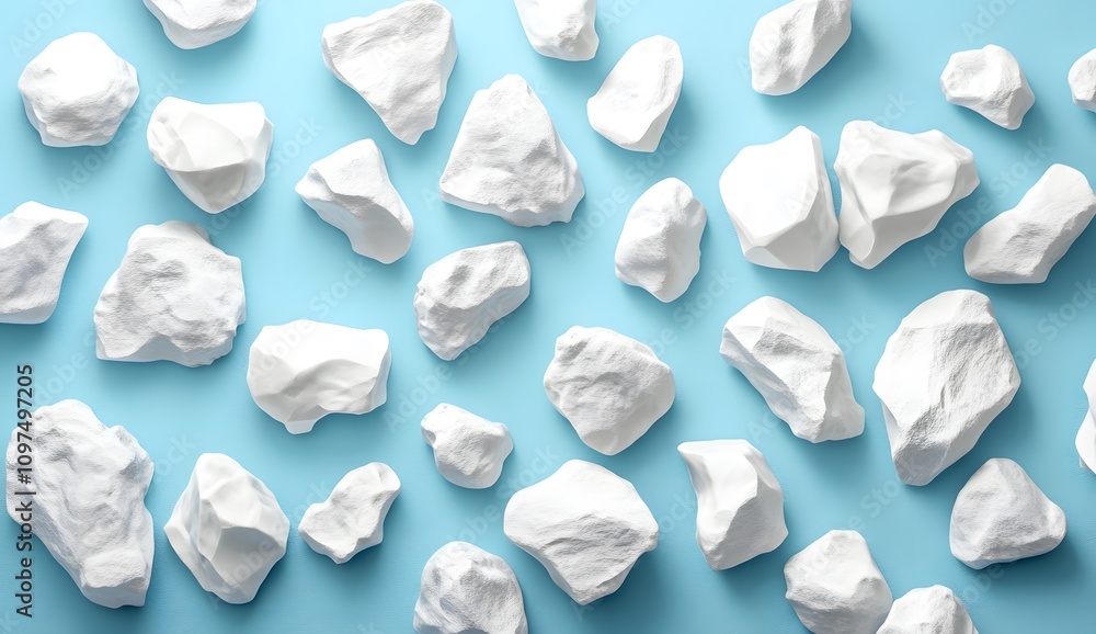 3D render of white rocks on a blue background. Wall made from stones. 3D render of white rocks on a blue background. Wall made from stones.