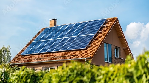 Sunlight Harvesting: Residential Solar Panels on a Sunny Day AI Generated