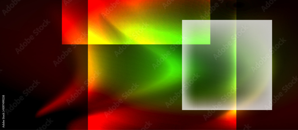 Fototapeta premium Glass squares with neon shiny light abstract background