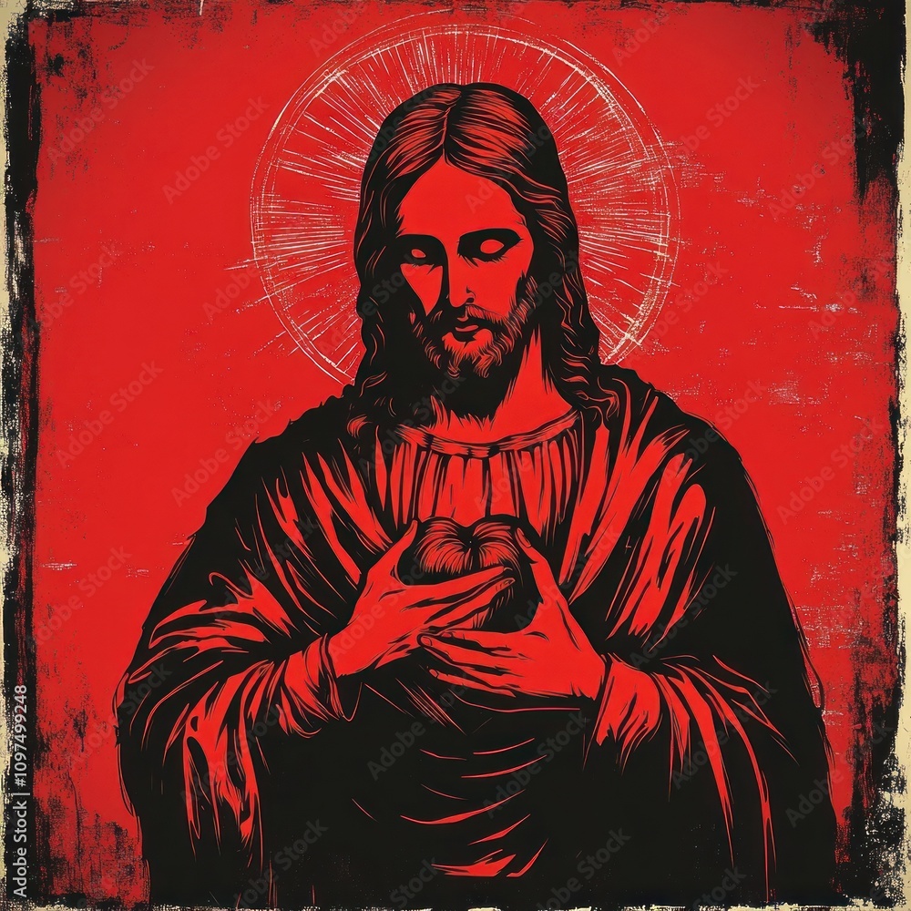 Silkscreen illustration of the Sacred Heart of Jesus background sacred heart. Silkscreen illustration of the Sacred Heart of Jesus background sacred heart.