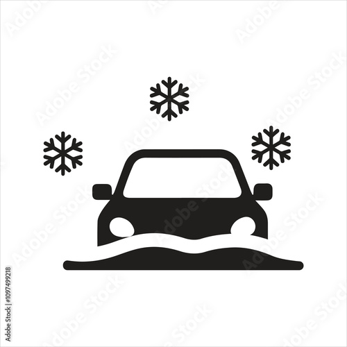 Slippery road icon. Car driving on ice icon