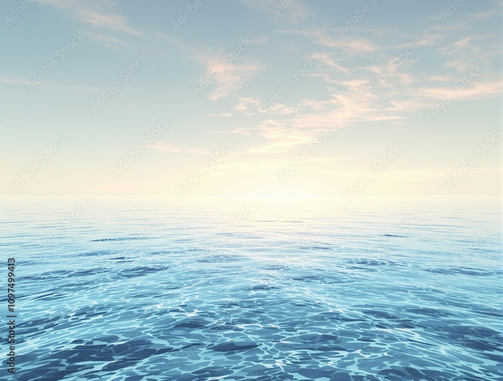 Obraz premium A calm ocean surface reflecting a warm summer sky on a still day, wave, reflection, blue sky, serenity, calm sea