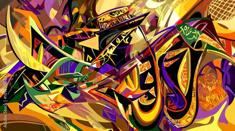 Fototapeta premium Captivating Geometric Abstraction. A play of vibrant hues and layered forms concept